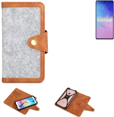 Produktbild von K-S-Trade Handyhülle kompatibel mit Samsung Galaxy Note 10 Lite Schutzhülle Filz-Hülle Kunst-Leder hellgrau braun (1x)
