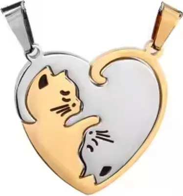 Produktbild von Double Cat Herz Anhänger - Gold für Katzenliebhaber KP34539
