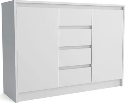 Produktbild von Masseno Kommode ASTORRE 113 cm Sideboard mit 4 Schubladen und 2 Türen für Wohnzimmer Schlafzimmer Modern 113x35x82 cm Weiß / Weiß