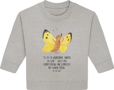Produktbild von Mr. & Mrs. Panda Organic Baby Pullover Schmetterling Zitronenfalter 12. - 18. Monat - Heather Grey - Geschenk, Fakt, Motivation, Lustige Sprüche, Schmetterlinge, Bullover