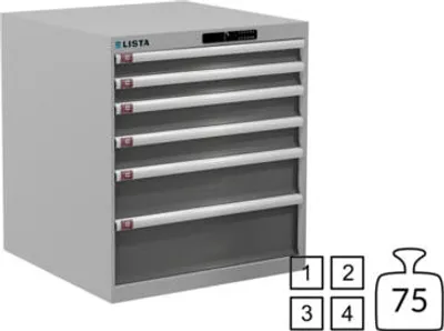 Produktbild von Lista Schubladenschrank - 78.637.519 - 800x717x725 mm (HxBxT) - 6 Schubladen - 75 kg - Code Lock - RAL 7035/NCS S 6502-B