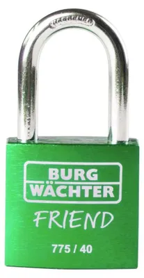 Zdjęcie produktu dla BURG-WÄCHTER 775 40 Friend, Kłódka konwencjonalna, Blokada kluczem, Rower, Płot, Self Storage, Przechowywanie locker, Workshop, Zielony, Aluminium, Stal nierdzewna