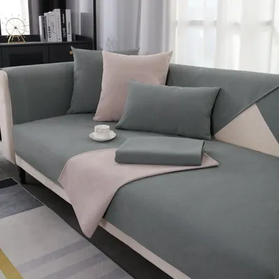 Image de Housse de canapé en chenille, antidérapante, gris, 110x210 cm