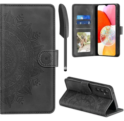 Produktbild von Handyhülle Flip Wallet für Samsung Galaxy A14 Kunstleder Schwarz mit Kartenfach und Standfunktion