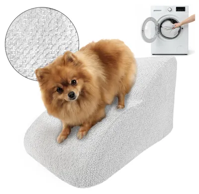 Produktbild von Muralo Treppe für Hund und Katze RAMPE HUNDETREPPE Treppe für Haustiere 2 Stufen Weiß Bouclé Stoff