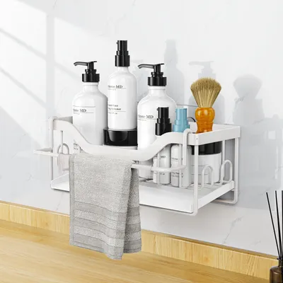 Produktbild von Küchenorganizer für die Spüle, mit Handtuchhalter, Schwammhalter mit Abtropfschale, hängender Küchenorganizer ohne Bohren, multifunktional für die Arbeitsplatte (weiß)