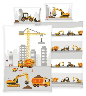 Immagine prodotto di Biancheria da letto reversibile per bambini Herding cantiere escavatore 100x135 cm + 40x60 cm
