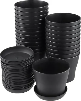 Produktbild von Blumentöpfe 10 cm, 24 Stück, schwarz Kunststoff, mit Abflusslöchern, für Garten und Balkon