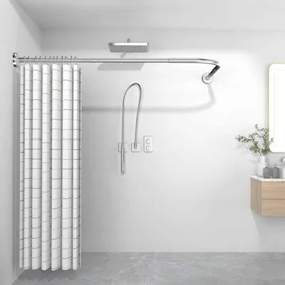 Immagine prodotto di Asta per tenda da doccia regolabile a forma di L con anelli, 72-102 x 72-102 cm