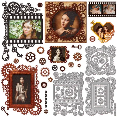 Productafbeelding van Metalen Stansvormen voor Fotoramen met Vintage Tandwielmotief