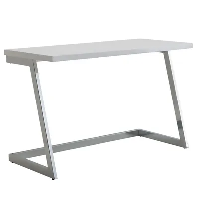 Produktbild von WOHNLING Schreibtisch 120x55x76 cm Hochglanz Weiß / Silber PC-Tisch mit Metallbeine Design Computertisch Home-Office Bürotisch Konsolentisch Modern