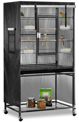Obrázek produktu pro Kryt na klec pro ptáky, velký, 97 x 60 x 130 cm – Voděodolná a světloodolná, prodyšná ochranná clona pro klece pro ptáky, černá barva