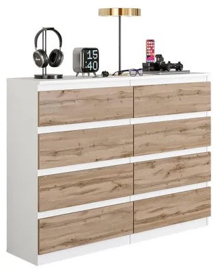 Produktbild von Kommode Weiß Matt / Wotan Eiche mit 8 Schubladen – Modernes Sideboard für Schlafzimmer & Wohnzimmer – Skandinavische Kommode – GABRIEL