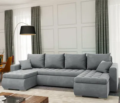 Produktbild von Selsey Ecksofa DERKAN U - Eckcouch in U-Form, grau, mit Schlaffunktion, Bettkasten, Kissen und Steppung, 238 cm breit