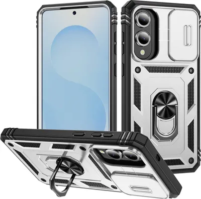 Obrázek produktu pro Pouzdro pro Samsung Galaxy S25 Edge posuvná ochrana kamery, robustní nárazuvzdorné, s držákem prstenu, stojánkem a držákem na karty Bílý