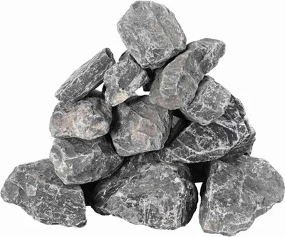 A pile of grey stones against a white background.