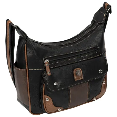 Produktbild von Umhängetasche (15167) Damentasche Schultertasche Leder Optik Handtasche SCHWARZ-BRAUN