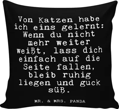 Produktbild von Mr. & Mrs. Panda kuschelkissen 40x40 Von Katzen habe ich... - Schwarz - Geschenk, kissen bedruckt, Tiger, Dekokissen, Lustige Sprüche, Kuschel, Sofa, Wohnung, faul