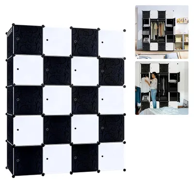 Produktbild von DIY Garderobe Kleiderschrank Regalsystem Aufbewahrungssystem Schwarz+Weiß, 20 Boxen