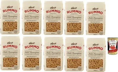 Produktbild von 20x Rummo Anelli siciliani N°23 Pasta Lenta Lavorazione Teigwaren aus Hartweizengrieß Bronze-Zeichnung 500g + Italian Gourmet polpa 400g
