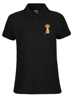 Produktbild von Huuraa Damen Polo Shirt Erdmännchen Comic XL Black Bio Baumwolle Fairtrade Poloshirt Geschenkidee