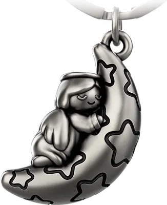 Produktbild von "Moony" Schutzengel Schlüsselanhänger - Engel Glücksbringer aus Metall in Antique Silber - Glücksengel mit Mond