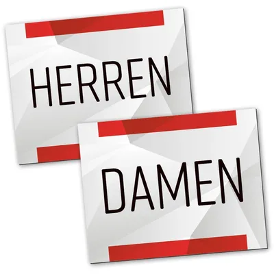 Produktbild von Badezimmer Türschild neutral rot grau Set „Damen“ + „Herren“