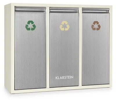Obrázok produktu pre Klarstein Ordnungshüter 3, systém separácie odpadu, odpadkový kôš, separátor odpadu, 45 l (3 x 15 l), predné klapky s rukoväťou, puzdro z nehrdzavejúcej ocele, farebné označenie, recyklácia, krémovo-strieborná