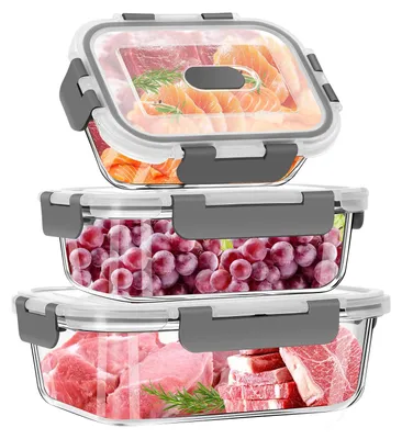 Imagen del producto de Contenedores de vidrio para preparar comidas, con tapa, juego de 3 unidades, 1040 ml, 640 ml y 320 ml, libres de BPA, para la cocina
