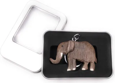 Produktbild von Schlüsselanhänger Holz Elefant Rüsseltier Landtier Dickhäuter Anhänger in Geschenkbox