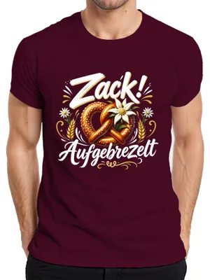 Produktbild von Zack! Aufgebrezelt Bayern Brezel Wiesn Trachtenshirt Lederhose Herren T-Shirt, Burgundy, S