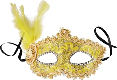 Produktbild von Venezianische Maske mit seitlicher Feder - gelb