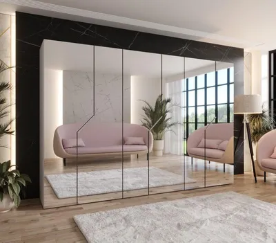 Obrázek produktu pro Široká zrcadlová skříň 300 cm ELIRA 3 - kašmír / kašmírové úchyty