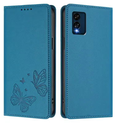 Produktbild von Lederhülle für BLU View Speed 5G, Schmetterling Prägung Leder Brieftasche Schutzhülle mit Ständer Blau