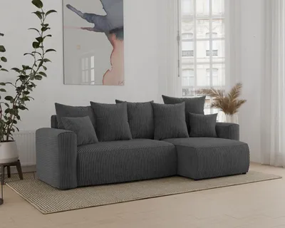 Produktbild von Ecksofa mit Schlaffunktion, ANTONIO DENVER - 238x142x73cm, Ottomane rechts/links, L-Form, Schlaffunktion & Bettkästen - Graphit