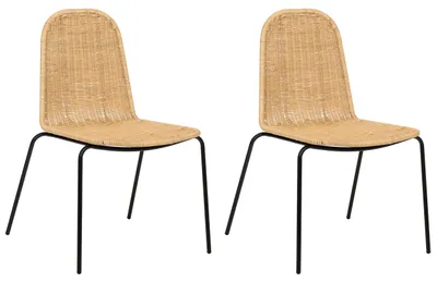 Obrázek produktu pro BELIANI Sada 2 jídelních židlí ratanový sedák a opěradlo železné nohy bez područek boho styl