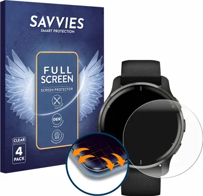 Produktbild von 4x Savvies Fullscreen Schutzfolie für Garmin Venu 2 Plus Displayschutz Folie Fullcover Klar Transparent