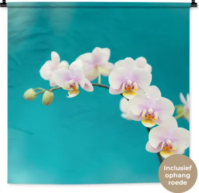 Produktbild von MuchoWow® Wandteppich Wandbehang Orchidee - Blumen - Pflanze - Weiß - Lila 90x90 cm Tapisserie Dekoration Wandtuch - Wandaufhänger