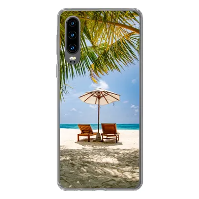 Produktbild von MuchoWow® Handyhülle Schutzhülle Hülle für Huawei P30 Strand - Strandkorb - Sonnenschirm Silikon Softcase Handy Hülle - Kartenbesitzer