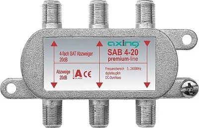 Produktbild von Axing SAB 4-20, Kabelsplitter, 5 - 2400 MHz, Aluminium, Männlich/Weiblich, 20 dB, 1 Stück(e)