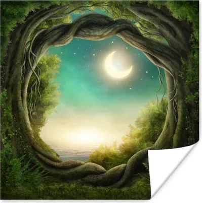 Produktbild von MuchoWow® Poster Wald - Mond - Sternenhimmel 30x30 cm - Wandposter - Printing
