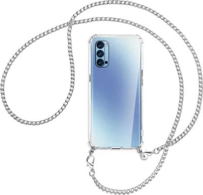 Produktbild von Handykette Backcover-Schutzhülle mit Band (Metall silberfarben) für Oppo Reno4 Pro 5G - silberfarbene Kette