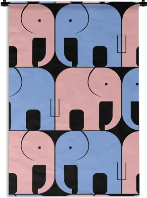 Produktbild von MuchoWow® Wandteppich Wandbehang Elefant - Linie - Schwarz - Muster 60x90 cm Tapisserie Dekoration Wandtuch - Foto-Teppich - Abwaschbar