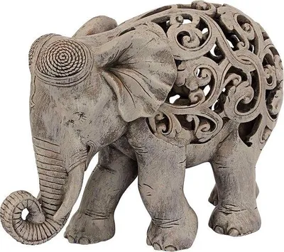 Productafbeelding van Unyqoos® Indiase olifantbeeldje met Jali-decoratie – handgiet in designerhars, gemaakt van echt steengruis, 12 inch, bruine steinkleur