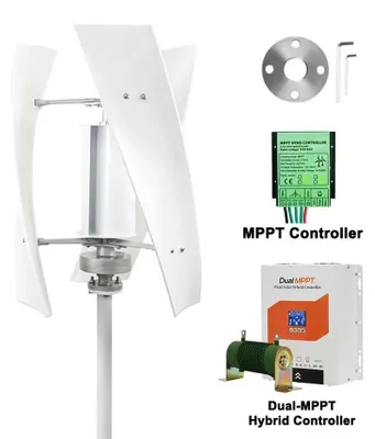 Immagine prodotto di Turbina eolica verticale da 3000W - Generatore eolico per sistemi off-grid a 24V - Basso livello di rumorosità - Dotato di regolatore di carica duale MPPT