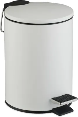 Immagine prodotto di Contenitore per rifiuti da bagno - 3 litri - Finitura opaca - Coperchio con sistema di chiusura ammortizzata - Secchetto interno estraibile - Metallo - Secchio con pedale - Bianco