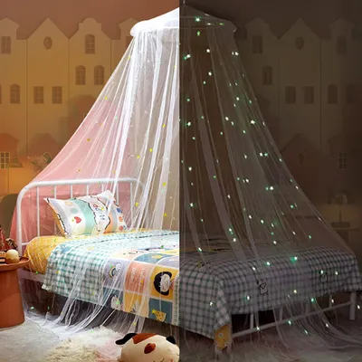 Produktbild von Betthimmel mit fluoreszierenden Sternen, leuchtet im Dunkeln, Moskitonetz für Baby, Kinder, Jungen, Mädchen, Tochter.,(60 * 250 * 850cm (1.5 meters and below))