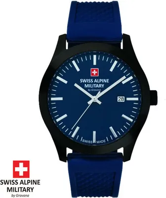 Produktbild von Swiss Alpine Military by Grovana 7055.1875 schwarz blau Silikon Herren Uhr NEU