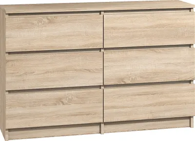 Produktbild von Roe Furniture | Kommode - 6 Schubladen - 140 cm - Sonoma - Modernes Design - Hochglanzfronten - Sideboard