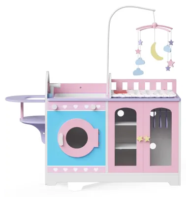 Produktbild von Olivia's Little World Von Teamson Kids 6-in-1 Wickeltisch Station Für Puppen Kinderzimmer Puppenhaus Spielset Interaktiv mit 6 Zubehör & Aufbewahrung Rosa/Lila TD-13522A